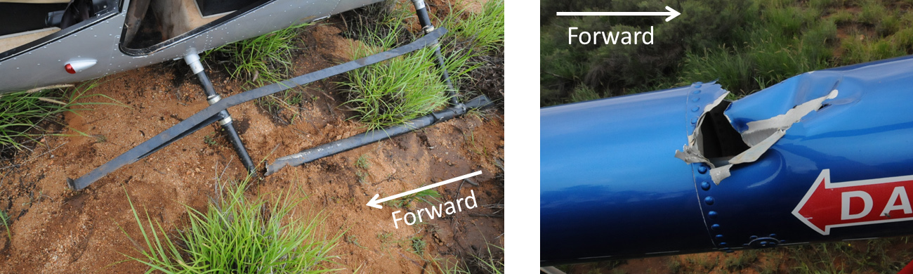 Figure 4: Damage to VH-YMD skid (left) and tail boom (right)